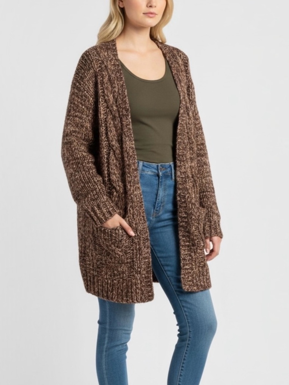 Soft Surroundings Women’s Marled Shimmer Chunky Knit Open Front Cardigan Size PM